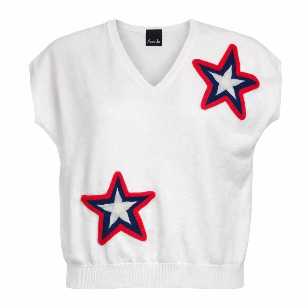 NWOT Women’s XS | Aaeda | Red White Blue Stars Short Sleeve Sweater